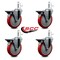 Service Caster 5'' Red Poly Swivel 7/16'' Grip Ring Stem Caster Set with Brake, 4PK SCC-GR20S514-PPUB-RED-PLB-716138-4 - alternate 4